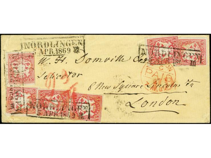 GROSSBRITANNIEN: 1867, 3 Kreuzer rosa, 6 Einzelwerte, davon einer links berührt, sonst alle voll- bis breitrandig und in sehr