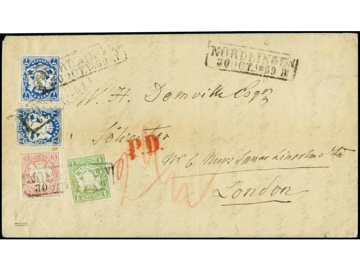 GROSSBRITANNIEN: 1868, 7 Kreuzer preußischblau zusammen mit 1867, 1 Kreuzer grün und 3 Kreuzer rosa, alle breitrandig geschni