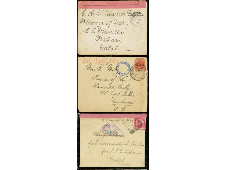 SS "Catalonia", "Manila" and "Hawarden Castle", two covers on one front with censor marks and label, mostly fine