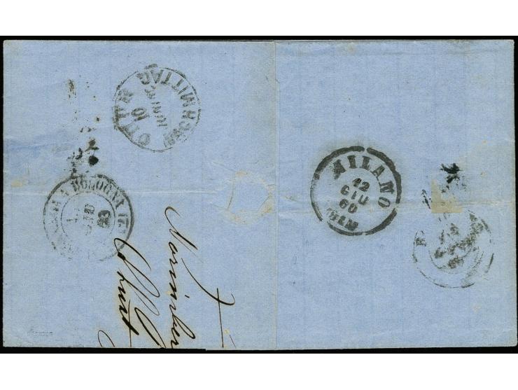 SARDINIEN: 1850/58, 3 Kreuzer blau, Platte 3 und zwei Einzelwerte 9 Kreuzer gelbgrün, dabei ein Wert mit Plattenfehler "weiße