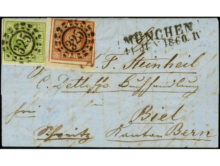 SCHWEIZ: 6 Kreuzer braun, voll- bis überrandige linke untere Bogenecke mit ca. 2/3 mm Bogenrand links und unten, zusammen mit