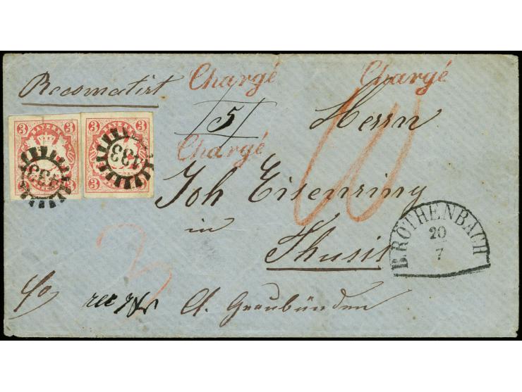 SCHWEIZ: 1867/68, 3 Kreuzer rosa, 2 breitrandige Einzelstücke mit gMR "433" und nebengesetztem Halbkreisstempel "B.RÖTHENBACH