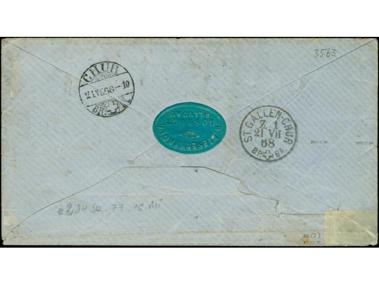 SCHWEIZ: 1867/68, 3 Kreuzer rosa, 2 breitrandige Einzelstücke mit gMR "433" und nebengesetztem Halbkreisstempel "B.RÖTHENBACH