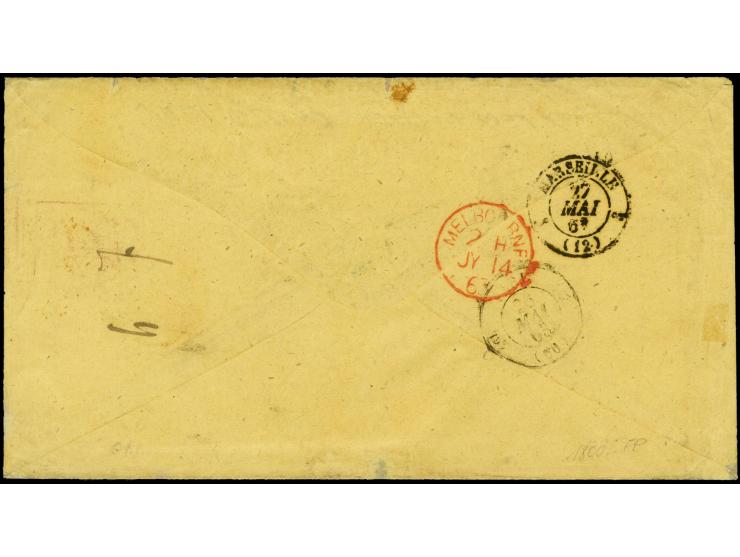 AUSTRALIEN: 1862, 12 Kreuzer grün, zwei Einzelwerte, abwechselnd über Eck geklebt mit 6 Kreuzer blau, zwei Werte mit einseiti