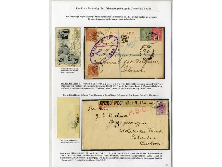 CAMPS IN CEYLON: 1900/02, Diyatalawa / Ragama and Welikada Tronk Camp, 8 cards and covers and 2 fronts, including picture pos