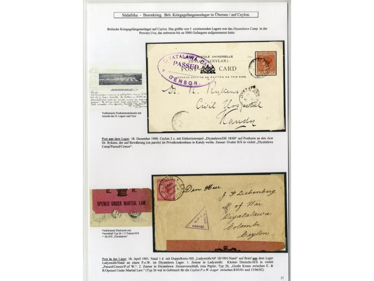 CAMPS IN CEYLON: 1900/02, Diyatalawa / Ragama and Welikada Tronk Camp, 8 cards and covers and 2 fronts, including picture pos