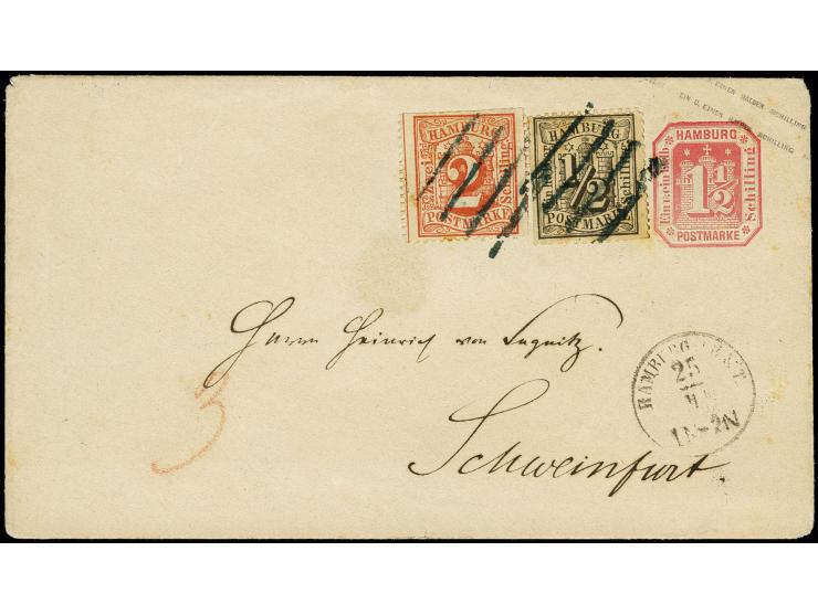 ½ Schilling schwarz und 2 Schilling rot, beide farbfrisch, teils Scherentrennung, mit blauschwarzem Balkenstempel als Zufrank