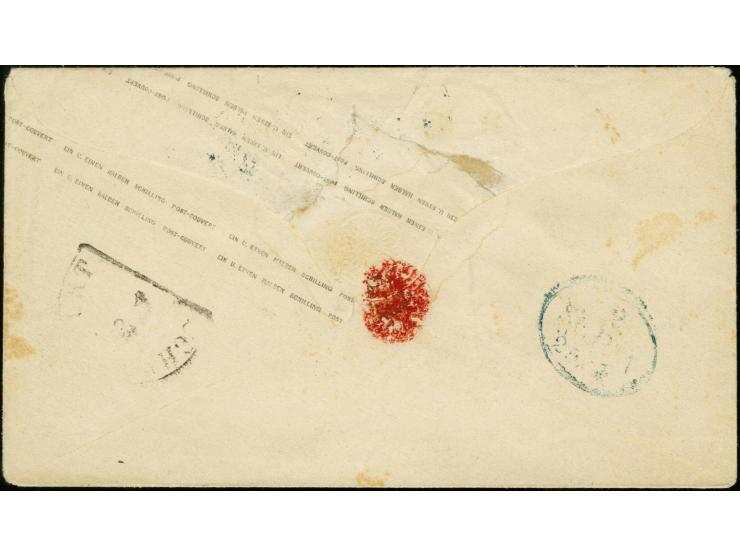 ½ Schilling schwarz und 2 Schilling rot, beide farbfrisch, teils Scherentrennung, mit blauschwarzem Balkenstempel als Zufrank