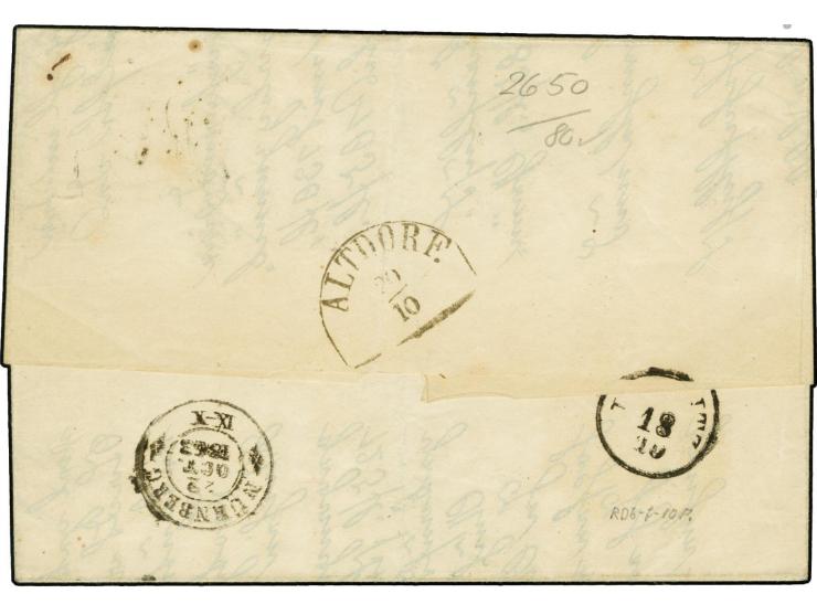 1863, 2 Kreuzer gelb, farbfrisch und gut gezähnt mit DKr. "SAAZ 17/10" auf kompletter Drucksache im Wechselverkehr nach Altdo