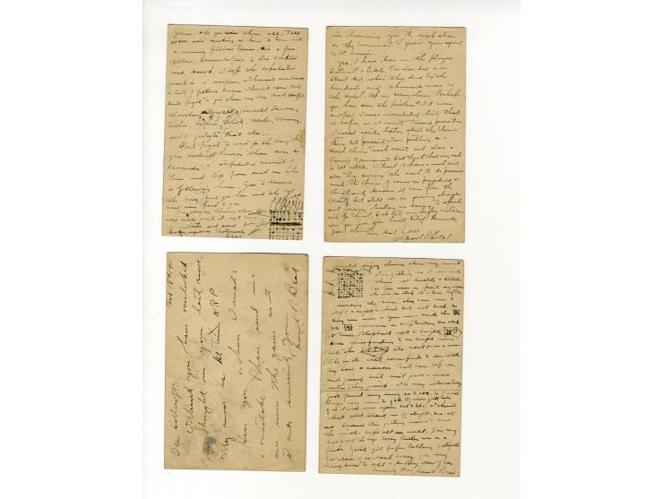 POSTA STATIONERY: 1908, Coiling Dragon postcard 1 c., correspondance of 4 cards to the US, one without additional franking, t