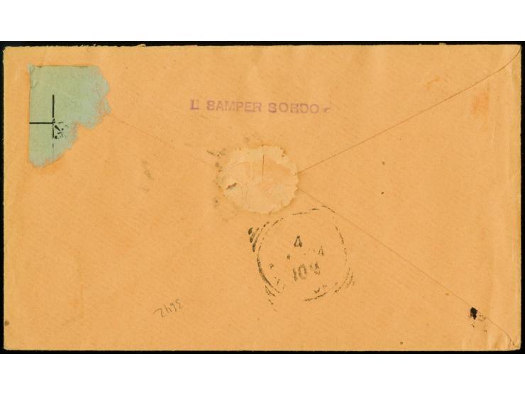 1902, Coat of arms postal stationery enevelope 10c. black on brownish-yellow with additional franking as registered cover fro