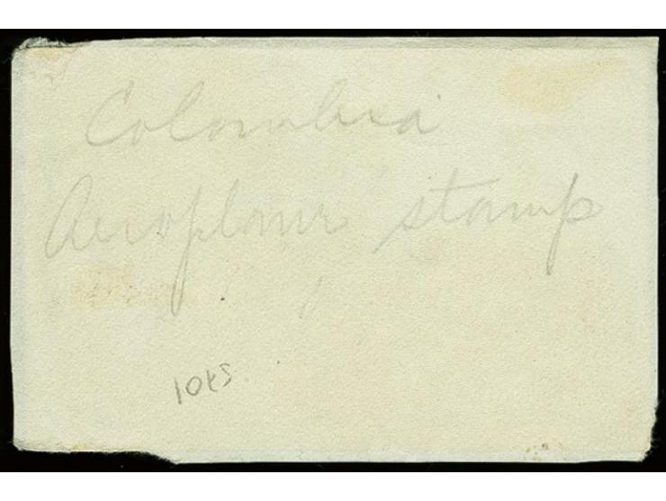 10 c. multicoloured imperforate vignette "Condor on cliff" tied by "CCNA / Barranquilla" oval cachet to small piece, small wr