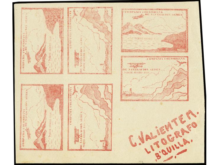  Sea and Mountains and Cliffs and Lighthouse 10c. brown-red as block of six from the lower left sheet corner with marginal in