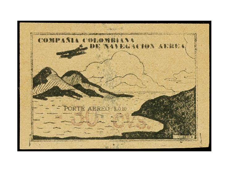 1920, Handstamped Provisional: Cliffs and Lighthouse, proof in black on brownish paper with "-30 cvs." handstamp in violet, f