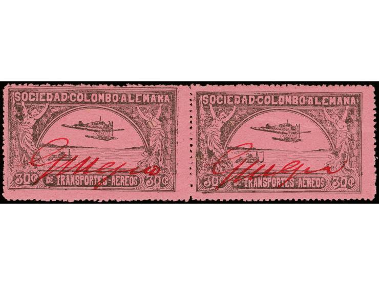 30c. black on rose, horizontal pair with signature "G. Mejia", unused with original gum, a very fresh and fine pair, signed H