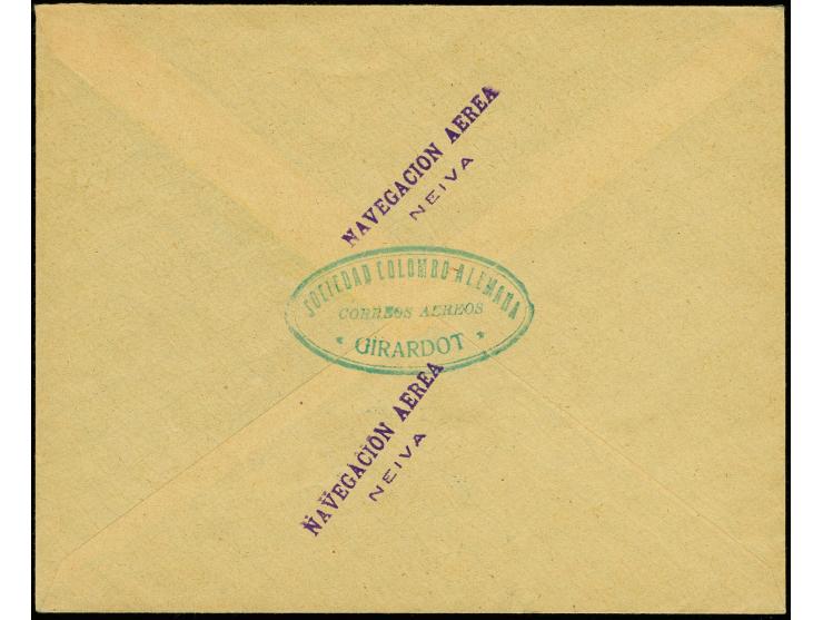 1921, Second Issue Landscape and Airplane surcharged "VALOR 10 CENTAVOS", 50 c. green with surcharge in type I tied by oval "