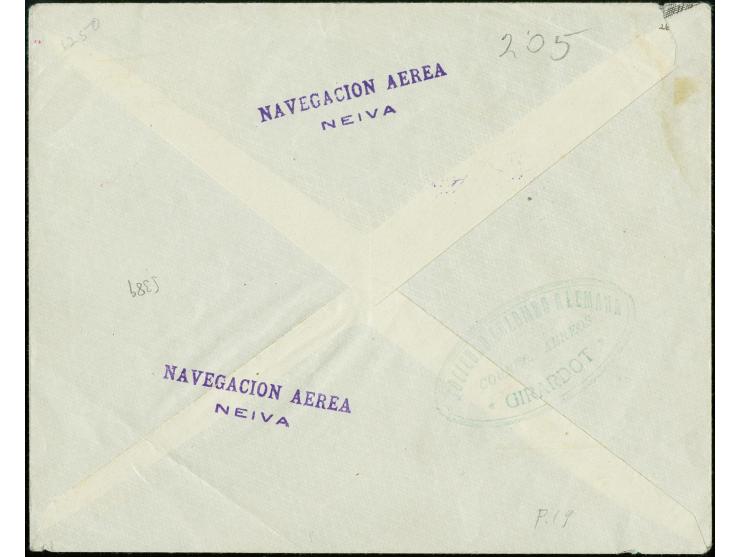 50 c. green with surcharge in type III and overprint error "VAOLR instead of VALOR" used in Combination with Colombia 1917 1c