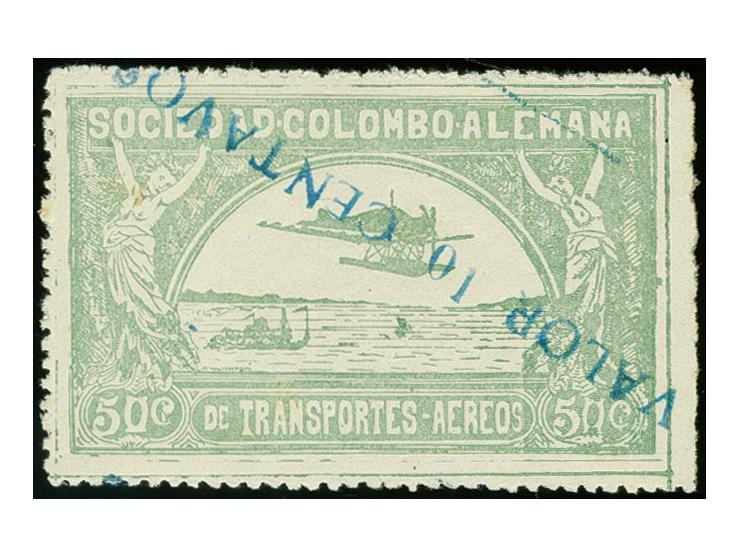 1921, Second Issue Landscape and Airplane surcharged "VALOR 10 CENTAVOS", 50 c. green with inverted surcharge in type II, unu