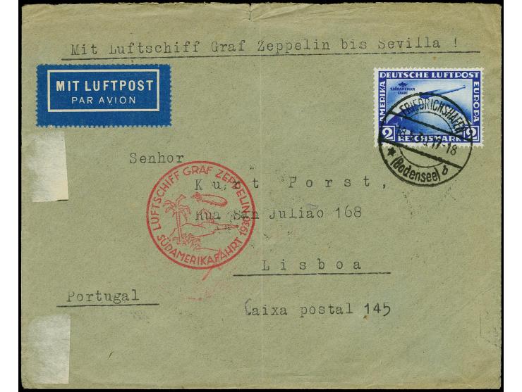 1930, South America Flight, Friedrichshafen - Sevilla, cover with Zeppelin 2 m. via "SEVILLA 19.5." to Lisbon with arrival ma
