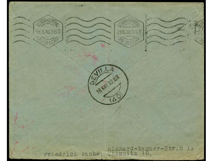 1930, South America Flight, Friedrichshafen - Sevilla, cover with Zeppelin 2 m. via "SEVILLA 19.5." to Lisbon with arrival ma