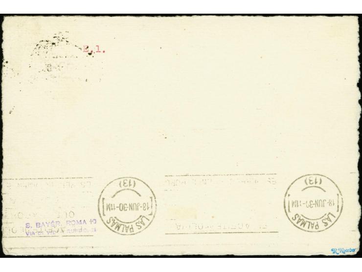 South America Flight, Spain post with Spanish special cachet, Praia Drop Mail, 4 p. tied by cds. "SEVILLA 17.MAY.30" to card 