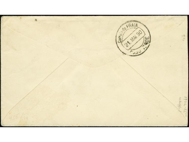 South America Flight, Spain post with German special cachet, Praia Drop Mail, horizontal pair 4 p. tied by cds. "SEVILLA 17.M
