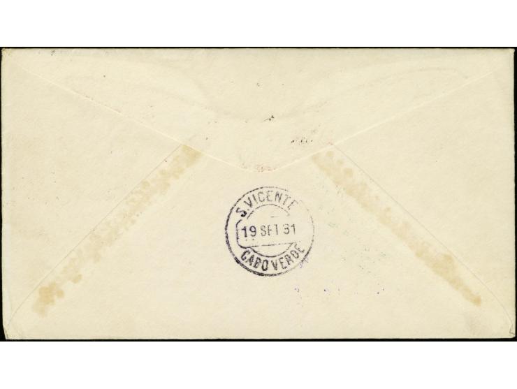 1931, 2nd South America Flight, SS. Bremen Catapult dispatch to Cap Verde, Zeppelin 1 m. block of 4 and single stamp, tied by