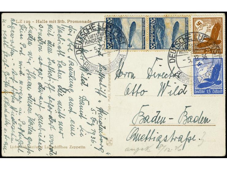 1936, 20th South America Flight (7th Hindenburg South America Flight), Return Flight with on-board cancel "5.12.", franked pa