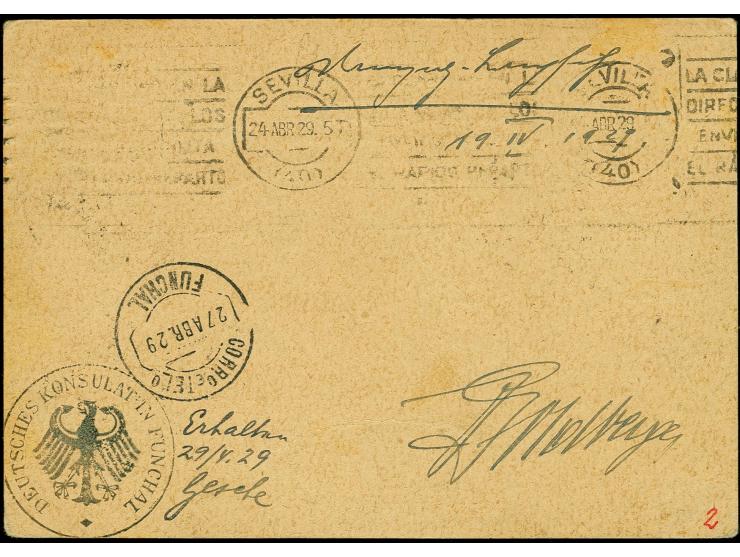 DANZIG: 1929, Mediteranean Flight, postal stationery card with additinal franking airmail 1 g., 20 pfg. and 10 pfg. used from
