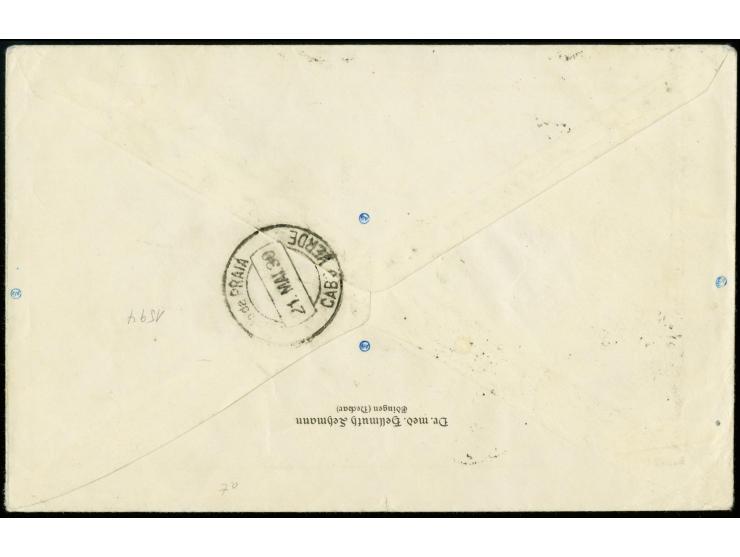 1930, South America Flight to Praia, airmail 2 1/2 g. (2), 1 g., 20 pfg. and 10 pfg. and definitive 5 pfg., tied by flight ca