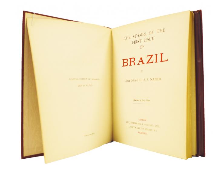 Brasilien: Napier, G. S. F.: The Stamps of the First Issue of Brazil, 121 S. + 40 Bildtafeln im Schuber, Leinen-Hardcover mit