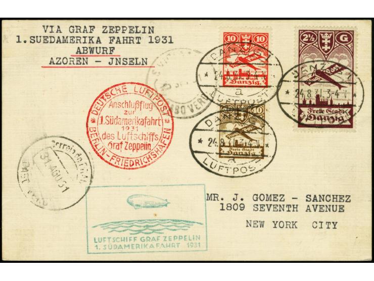 1931, First South America Flight, Berlin Dispatch to Cap Verde, card with high franking, addressed to USA, fine

1931, 1. S