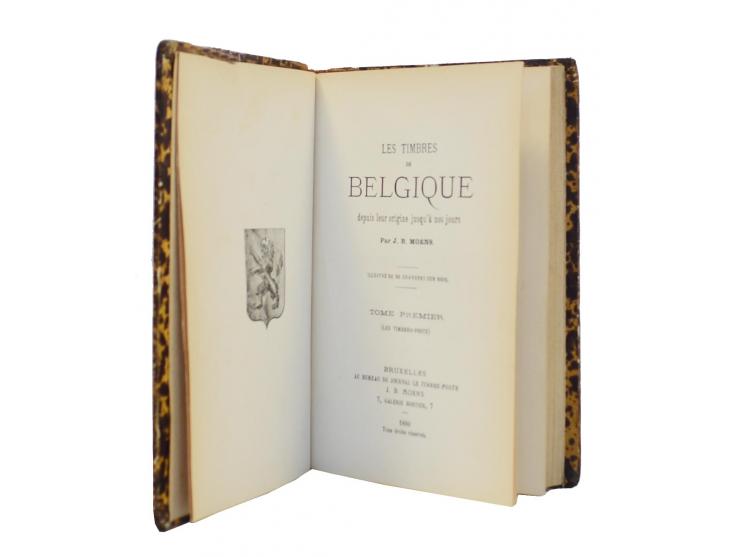 Belgien: Moens, J.-B.: Les Timbres de Belgique …, Band 1 (126 S.) und Band 2 (178 S.), Brüssel 1880, privat in einem Halblede
