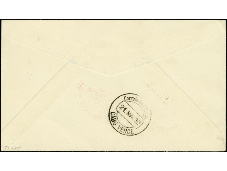 1930, South America Flight to Praia, card with high franking and "PRAIA CAPO VERDE 21.MAI.30" on reverse, addressed to Santa 