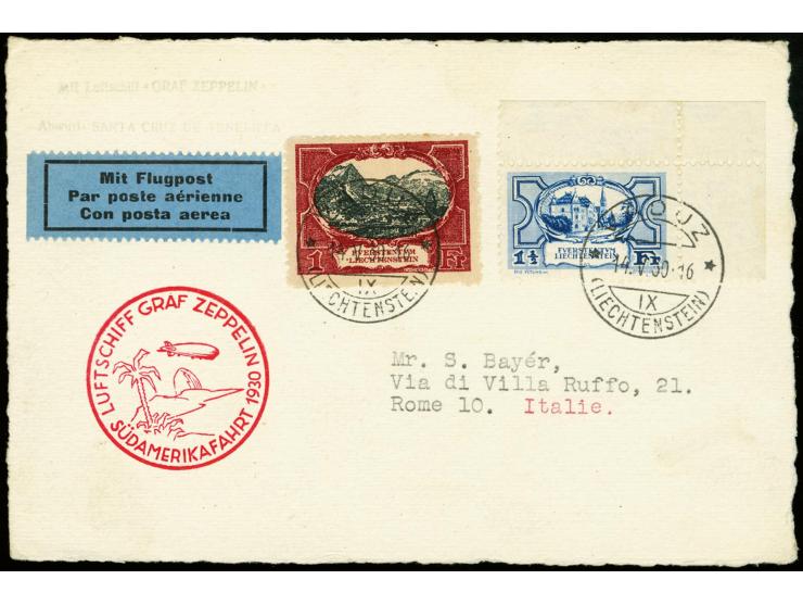 1930, South America Flight to Praia, card with high franking, addressed to Rom without transit- or arrival marks, very fine
