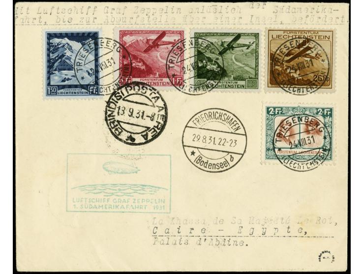 1931, First South America Flight to Cap Verde, cover with high franking via Naples with Italian Airmail to Cairo with arrival