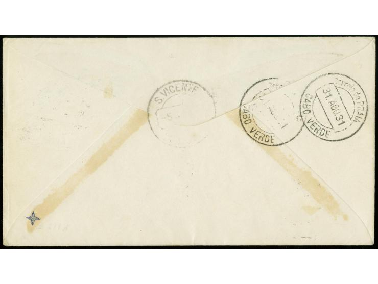 1931, First South America Flight to Cap Verde, airmail 1 3/4 fr. tied by cds. "LUXEMBURG 24.8." to cover with mix-franking Ge