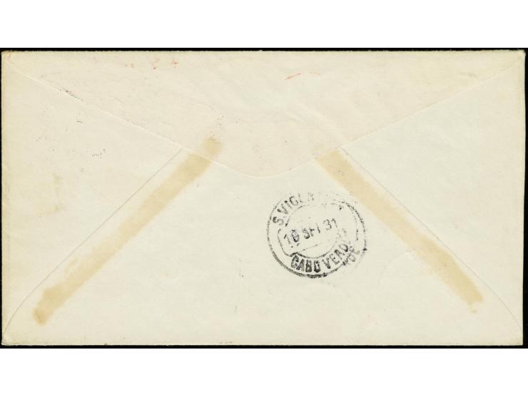 1931, 2nd South America Flight, Berlin Dispatch to Cap Verde, airmail 1 3/4 fr. tied by cds. "LUXEMBOURG 14.9." to cover with