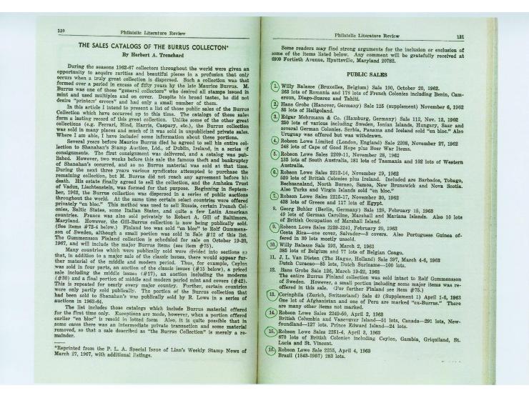 Burrus, Maurice: 60 Kataloge dieser legendären Sammlung, 60 von 78 laut der Trenchard-Liste, beginnend bei Nr. 1 Balasse (196