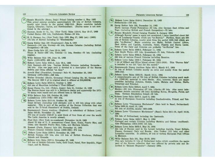 Burrus, Maurice: 60 Kataloge dieser legendären Sammlung, 60 von 78 laut der Trenchard-Liste, beginnend bei Nr. 1 Balasse (196