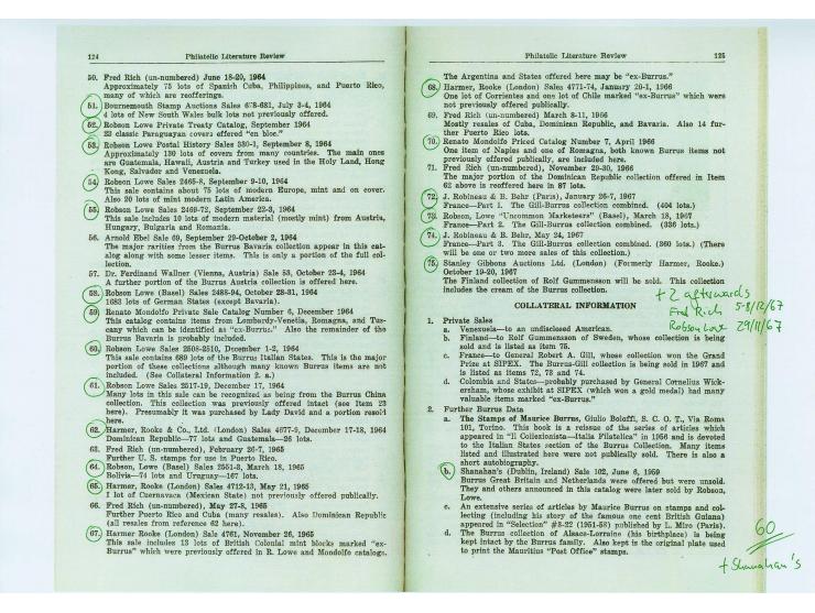 Burrus, Maurice: 60 Kataloge dieser legendären Sammlung, 60 von 78 laut der Trenchard-Liste, beginnend bei Nr. 1 Balasse (196