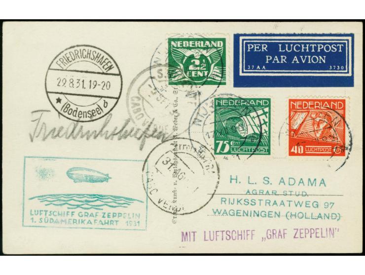 1931, First South America Flight to Cap Verde, airmail 75 c. and 40 c. and definitive 2 1/2 c. tied by cds. "NIJMEGEN 17.VII.