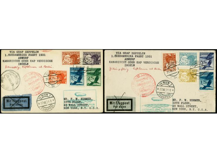 1931, First South America Flight, Berlin Dispatch to Cap Verde, card and cover, each with hight franking, adressed to USA, ni