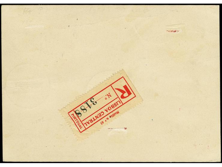 PORTUGAL: 8th South America Flight, Friedrichsafen to Recife, registered card (lable on reverse), bearing stamps of Portugal 