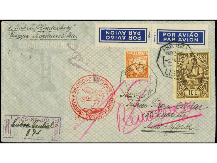 1936, First North America Flight, registered cover with Frankfurt Dispatch with flight cachet "c" and Portuguese postage stam