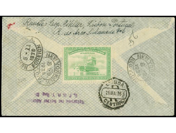 1936, First North America Flight, registered cover with Frankfurt Dispatch with flight cachet "c" and Portuguese postage stam