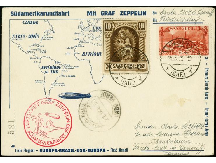 1930, South America Flight to Praia, card with high franking and postmark "PRAIA CAPO VERDE 21.MAI.30" on front to Santa Cruz