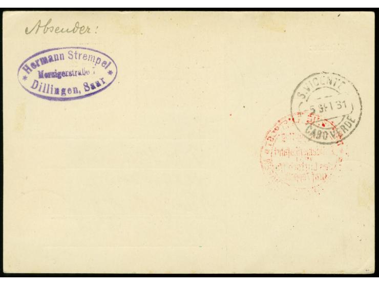 1931, First South America Flight, Berlin Dispatch to Cap Verde, card with high franking to New York, fine

1931, 1. Südamer