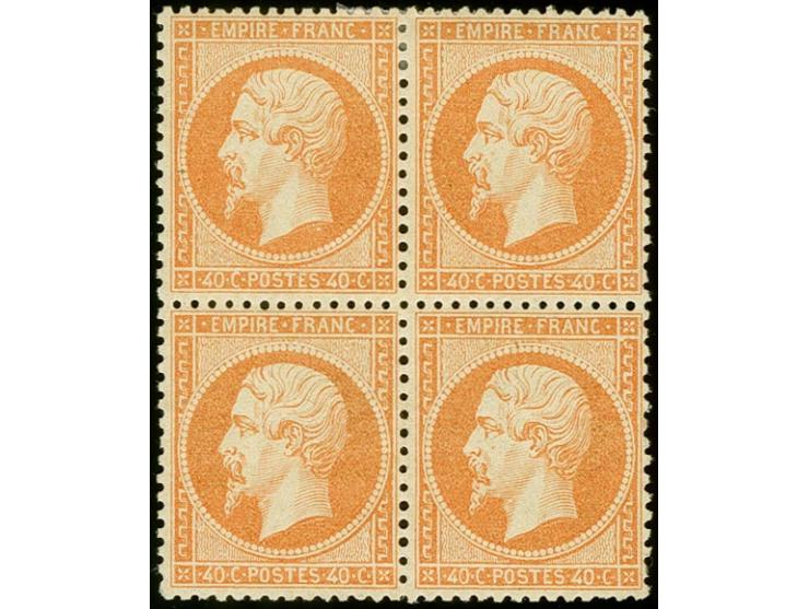 1862, Napoleon 40c. as block of four, fresh colour and good centering, unused with full original gum, bottom stamps with ligh