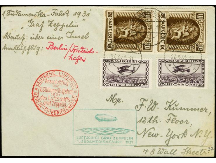 1931, First South America Flight, Berlin Dispatch to Cap Verde, cover with high franking to New York, one stamp with faults a